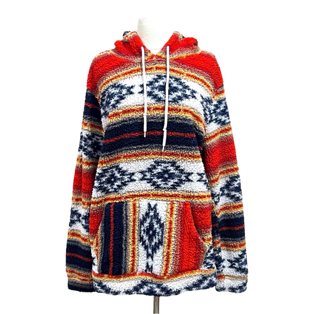 Brooklyn Cloth Aztec Print Sherpa Fleece Pullover Hoodie Size Large